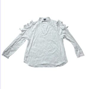 Ann Taylor White Ruffle Cold Shoulder Ladies Blouse Sz XL